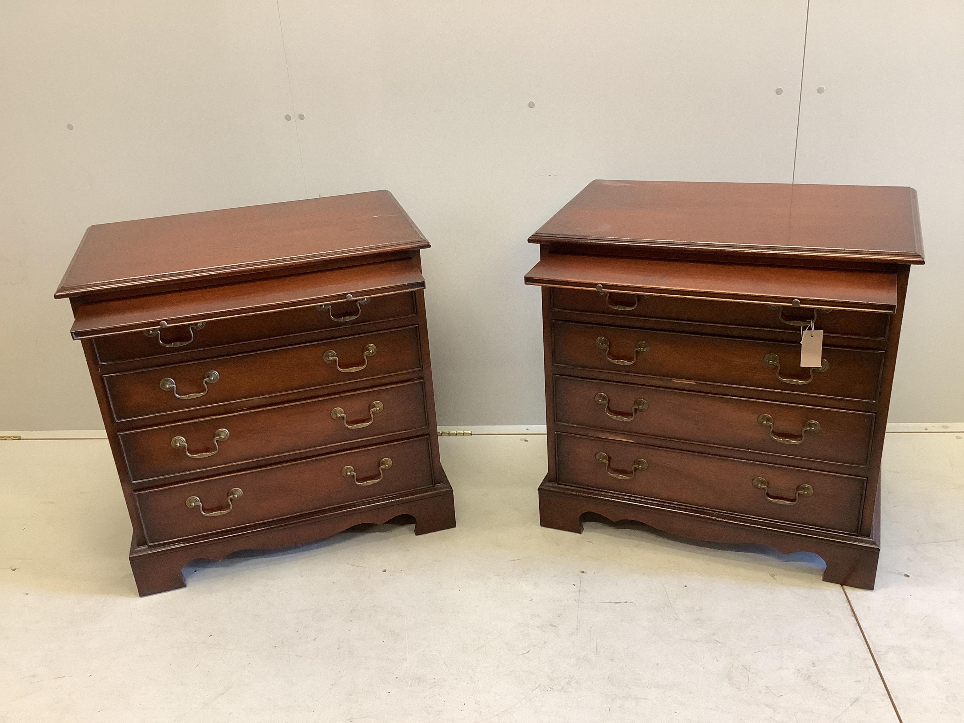 A pair of Georgian style mahogany bedside chests, each fitted four drawers and a slide, on square bracket feet, width 71cm, depth 46cm, height 71cm